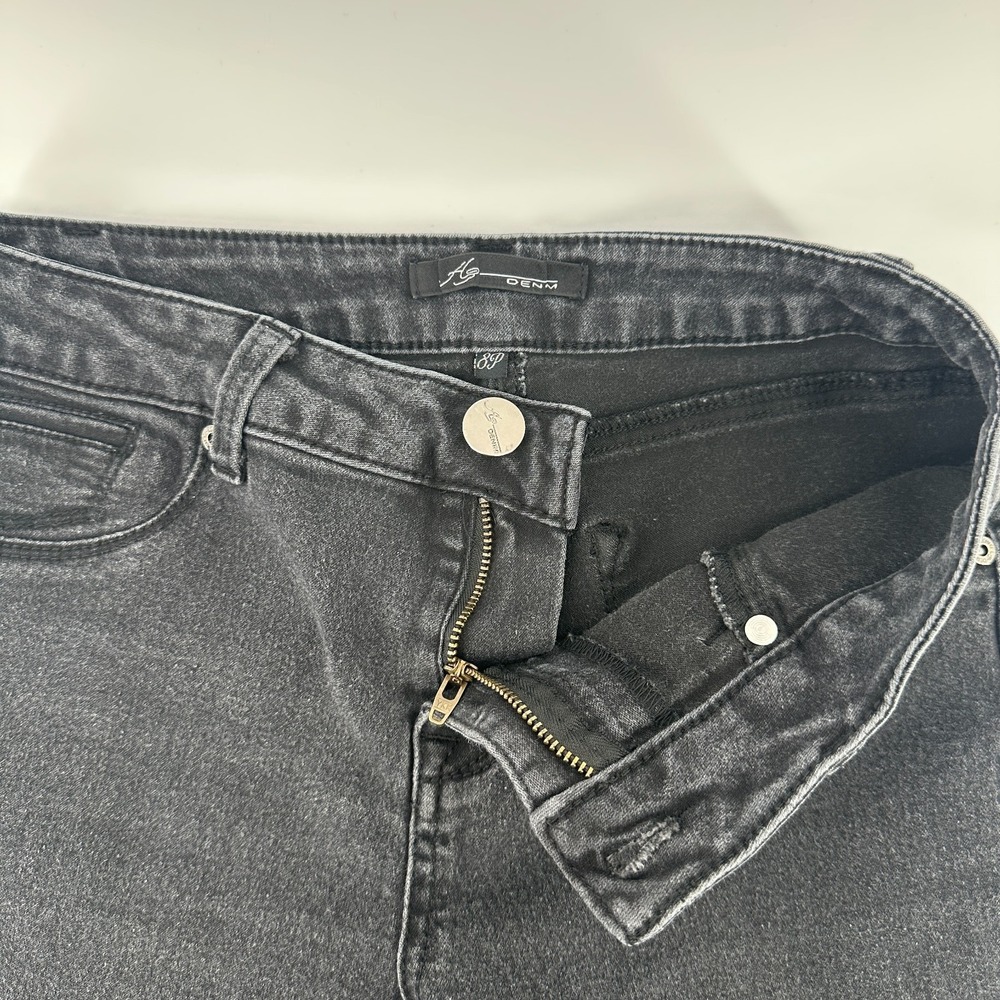 HG DENM‎ Jeans Womens 8P Black Denim Stretch Button Ankle Detail Skinny Mid Rise